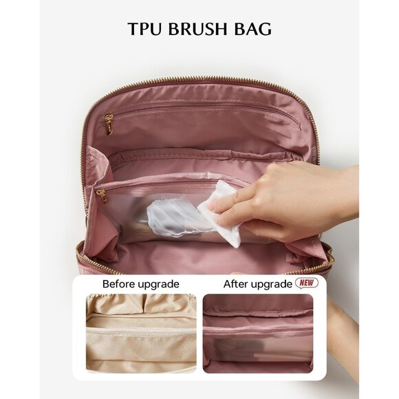 Women ID-Pink Large Capacity Cosmetic Travel Makeup Waterproof Portable Bag - Picture 3 of 5